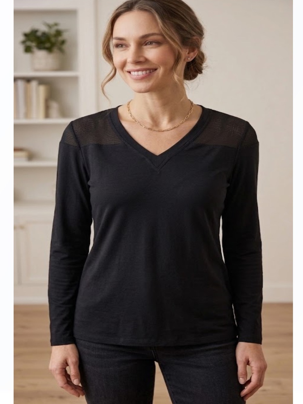 Doncaster Black Long-Sleeve V-Neck Tee